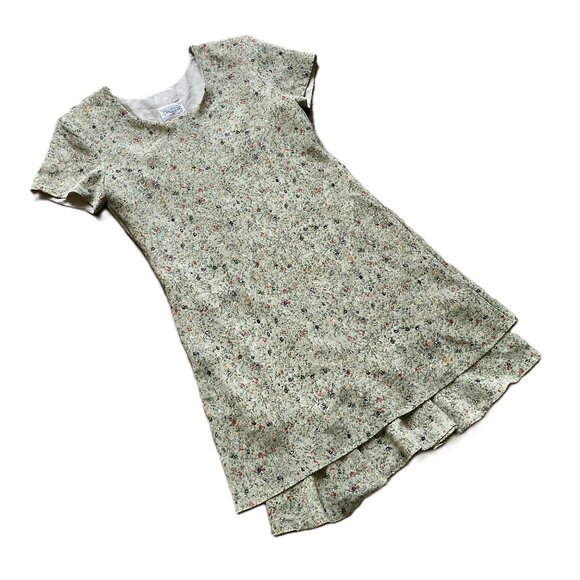Northern Traditions Short Sleeve Dress 90s Layered Green Calico Floral Print - Picture 3 of 5
